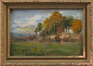 AMERICAN SCHOOL (Early 20th Century,), Autumnal landscape., Oil on board, 4" x 6". Framed 5" x 7".