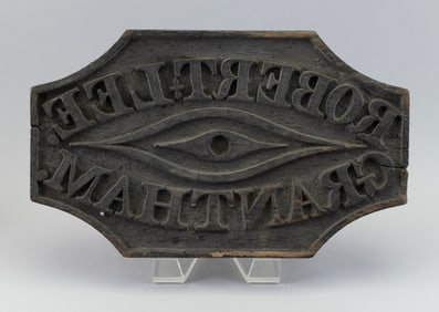 CARVED WOODEN TRADESMAN STAMP Mid-19th Century Length 16".