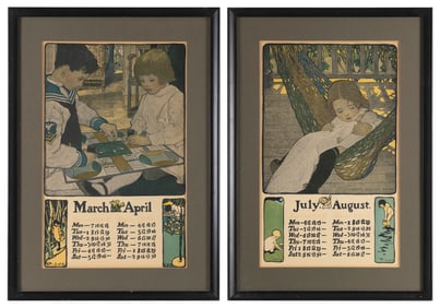 PAIR OF JESSIE WILLCOX SMITH (PENNSYLVANIA, 1863-1935) CALENDAR PAGE POSTERS 19th Century 18" x 11"