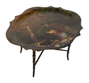 FANCY SHERATON-STYLE TRAY TABLE 20th Century Height 20". Top 30.5" x 25.25".