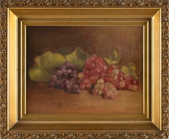 AMERICAN SCHOOL (Early 20th Century,), Still life of grapes., Oil on canvas, 12" x 16". Framed 18" x