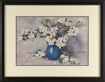 EGBERT CADMUS (Connecticut/New Jersey, 1868-1939), White flowers in a blue vase., Watercolor on