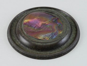 TIFFANY STUDIOS GLASS AND BRONZE PAPERWEIGHT New York, Early 20th Century Height 1". Diameter 5.5".