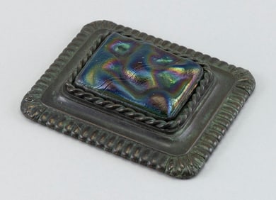 TIFFANY STUDIOS GLASS AND BRONZE PAPERWEIGHT New York, Early 20th Century Height 1". Length 5".