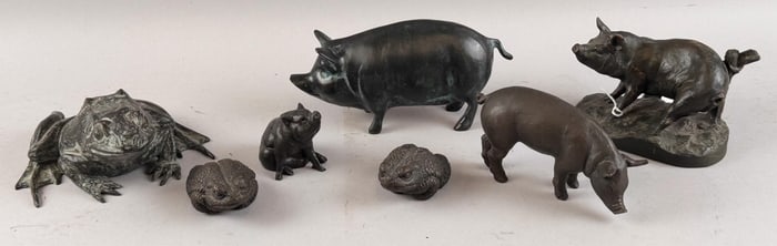 SEVEN CAST METAL ANIMALS 20th Century Lengths from 2.5" to 7.5".