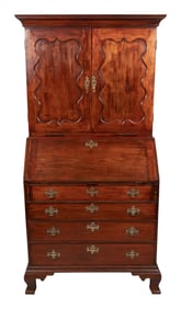 CHIPPENDALE TWO-PART SECRETARY 18th Century Height 78". Width 37.5". Depth 21".