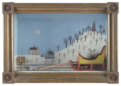 SHADOW BOX DIORAMA OF A WINTER SCENE 19th Century Height 15.5". Width 22". Depth 7".