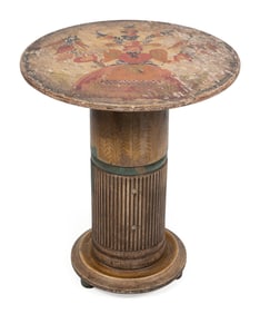 PETER HUNT (Massachusetts, 1896-1967), Wooden pedestal table with painted figural decoration.,