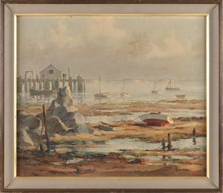 JOHN CUTHBERT HARE (Massachusetts/Florida, 1908-1978), Provincetown Harbor at low tide., Oil on