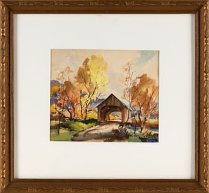 JOHN CUTHBERT HARE (Massachusetts/Florida, 1908-1978), "Covered Bridge at Hadley, Mass.".,