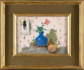 SAMUEL EDMUND OPPENHEIM (New York/Florida, 1901-1992), "Bright Blue Vase with Pears"., Oil on
