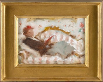 SAMUEL EDMUND OPPENHEIM (New York/Florida, 1901-1992), Woman reclining with a book., Oil on canvas,