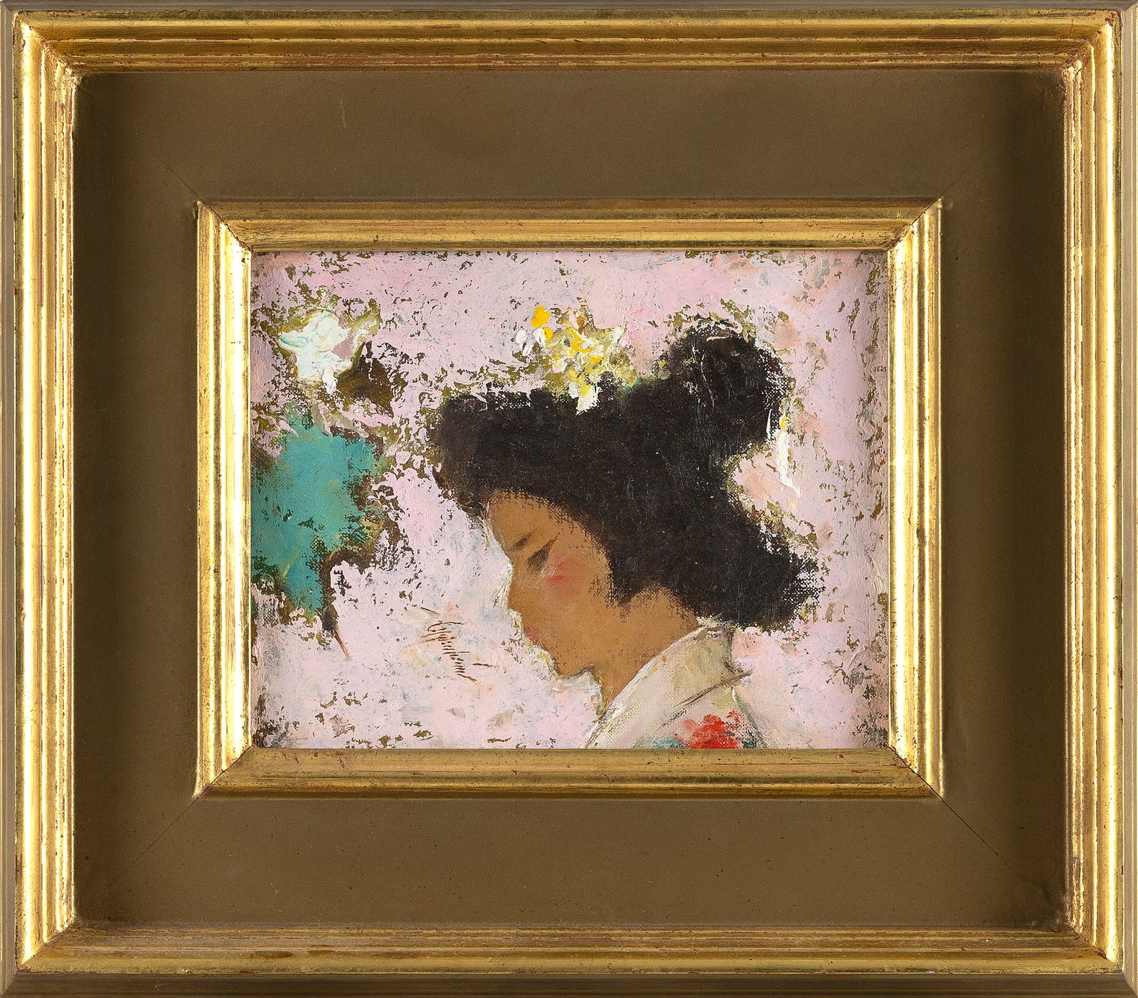 SAMUEL EDMUND OPPENHEIM (New York/Florida, 1901-1992), "Geisha Profile"., Oil on canvas, 8" x 10". (1 of 2)