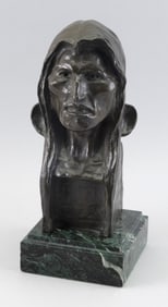 BRONZE AFTER FREDRICK REMINGTON'S "THE SAVAGE" 20th Century Total height 13".