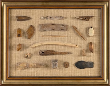 DISPLAY OF ESKIMO ARTIFACTS Framed 14.75" x 19".