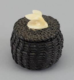 ESKIMO WOVEN BALEEN COVERED BASKET 20th Century Height 3.25".
