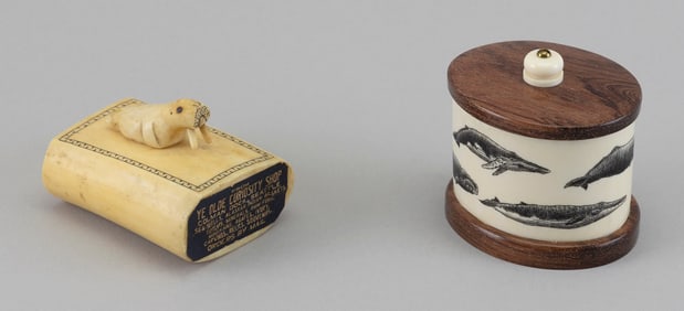 TWO ESKIMO IVORY CARVINGS 20th Century Heights 2.25" and 2.75".