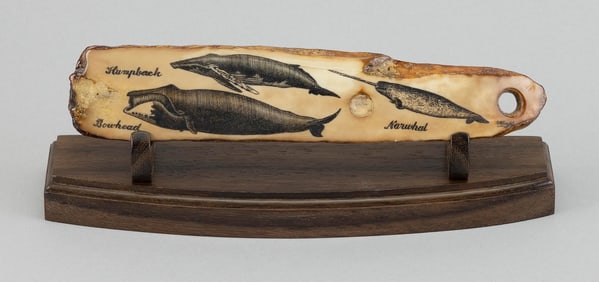 ENGRAVED FOSSILIZED BONE OR IVORY FRAGMENT BY ROBERT MONFILS 20th Century Length 7". On a