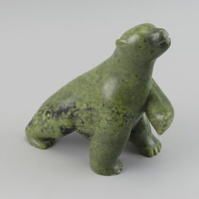 INUIT CARVED SOAPSTONE POLAR BEAR BY KAPIK KOLOLA Kimmirut, Lake Harbor, Nunavut, 1926-1985 Height