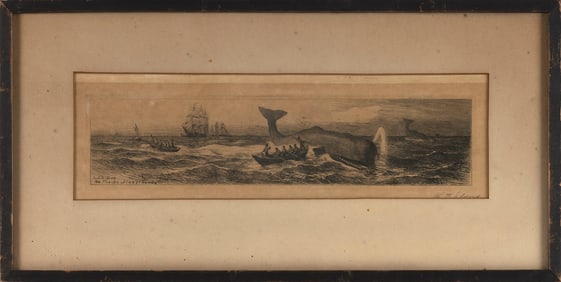 LEMUEL D. ELDRED (Massachusetts, 1848-1921), "On The Whaling Grounds"., Etching on paper, 4.75" x