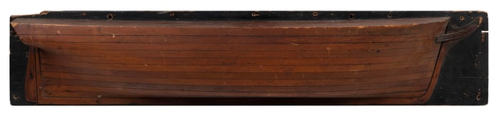 EARLY MOUNTED BUILDER'S HALF HULL MODEL, POSSIBLY A WHALESHIP First Half of the 19th Century Pine