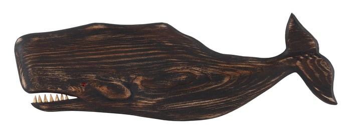 RICHARD VAN WICKLEN "WICK" AHRENS CARVED AND PAINTED WOODEN SPERM WHALE PLAQUE Vermont, 1944-2016