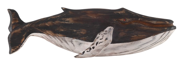 RICHARD VAN WICKLEN "WICK" AHRENS CARVED AND PAINTED WOODEN RIGHT WHALE PLAQUE Vermont, 1944-2016