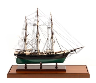 CASED MODEL OF A WHALESHIP Late 19th Century Case height 31". Length 32". Width 11".