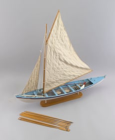 WOODEN MODEL OF AN AZOREAN WHALEBOAT 20th Century Height 29". Length approx. 32".