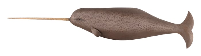 ROGER MITCHELL CARVED AND PAINTED WOODEN NARWHAL PLAQUE Massachusetts, Contemporary Length 29".