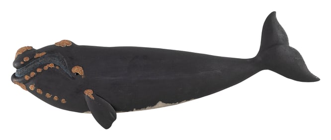 ROGER MITCHELL CARVED AND PAINTED RIGHT WHALE PLAQUE Massachusetts, Contemporary Length 28".