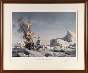 JOHN STOBART (Massachusetts/Florida/England, 1929-2023), "Arctic Whaling, Cutting in among the