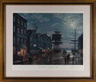 JOHN STOBART (Massachusetts/Florida/England, 1929-2023), "Maiden Lane New York in 1800"., Colored