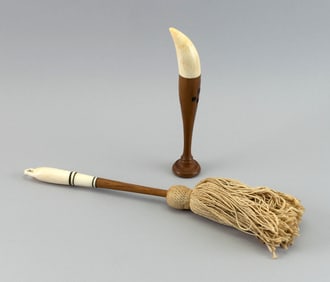 * TWO WHALE IVORY AND WOOD UTILITARIAN ITEMS