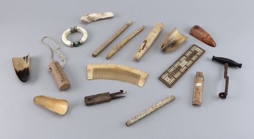 * APPROX. FIFTEEN HORN, IVORY AND BONE ITEMS Mostly 19th Century Lengths from 4.5" to 8.25".