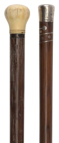 TWO WALKING STICKS 19th Century Lengths 35" and 35.5".