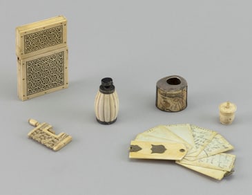 SIX CARVED IVORY ITEMS INCLUDING SOME CHINESE EXPORT 19th Century Heights from 1" to 3.75".