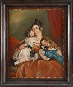 CHINESE SCHOOL (19th Century,), Portrait of a mother and her children., Oil on canvas, 26.5" x