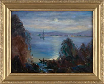 JOHN D. BOISON (America, 1918-1972), "Gloucester, 1948"., Oil on masonite, 12" x 16". Framed 15.5" x