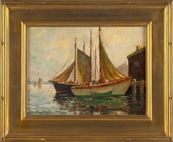 C. HJALMAR CAPPY AMUNDSEN (Maine/New York/Massachusetts, 1879-1935), "A Calais Pier"., Oil on canvas