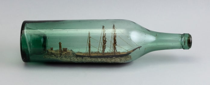 VINTAGE SHIP IN A BOTTLE DIORAMA Early to Mid-20th Century Length 12.25".