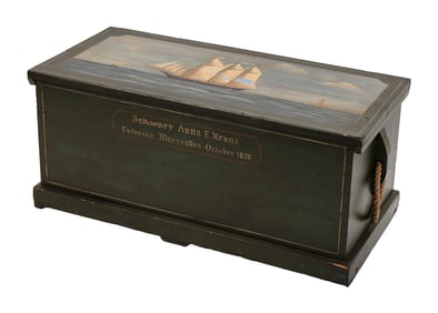 BLANKET BOX WITH NAUTICAL DECORATION 19th/20th Century Height 18". Width 40". Depth 19".