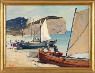 WESLEY DENNIS (Massachusetts/Virginia/France, 1903-1966), Island beach scene with figures and