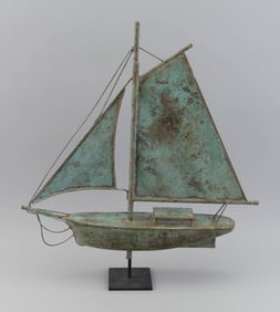COPPER GAFF-RIGGED SAILBOAT WEATHER VANE 20th Century Height 21".