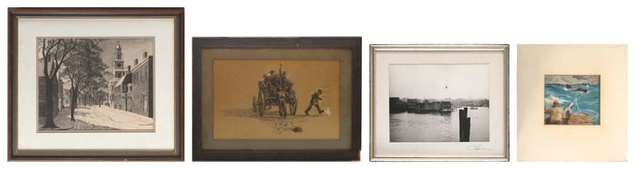 FOUR PIECES OF NAUTICAL ART 20th Century Framed to 14.75" x 16".