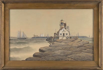 GEORGE EMERICK ESSIG (New Jersey/Pennsylvania, 1838-1926), Sailing vessels off a lighthouse.,