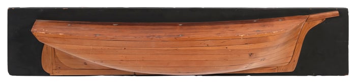 MOUNTED BUILDER'S HALF HULL MODEL OF A SAILING SHIP 19th Century Backboard 11.25" x 55.5".