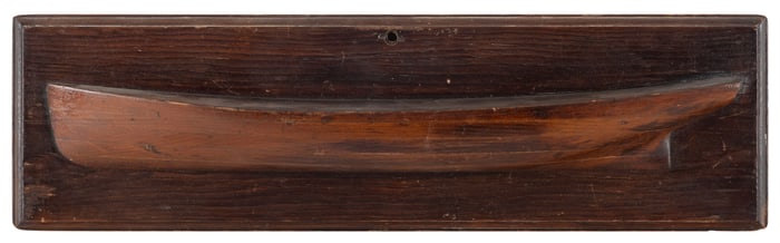 MOUNTED BUILDER'S HALF HULL MODEL OF A SAILING VESSEL 19th Century Pine backboard 7" x 25".
