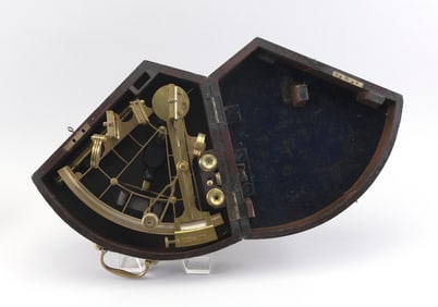 CASED BRASS SEXTANT United Kingdom, 19th Century Case height 5". Width 13". Depth 10".