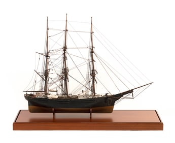 CASED MODEL OF A THREE-MASTED SCHOONER Late 19th Century Case height 32.5". Length 37.5". Width